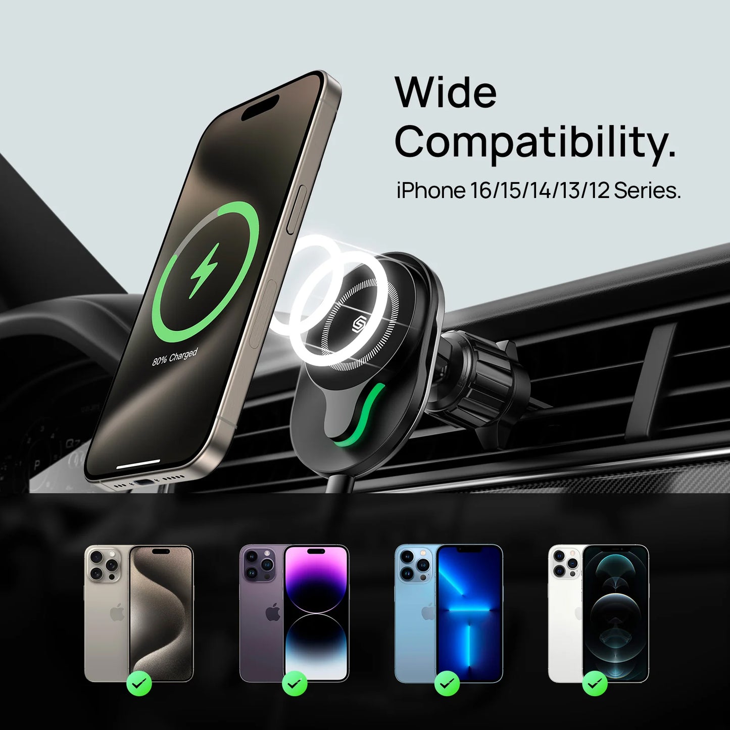 Wireless Car Charger Phone Holder with 15W Fast Charging