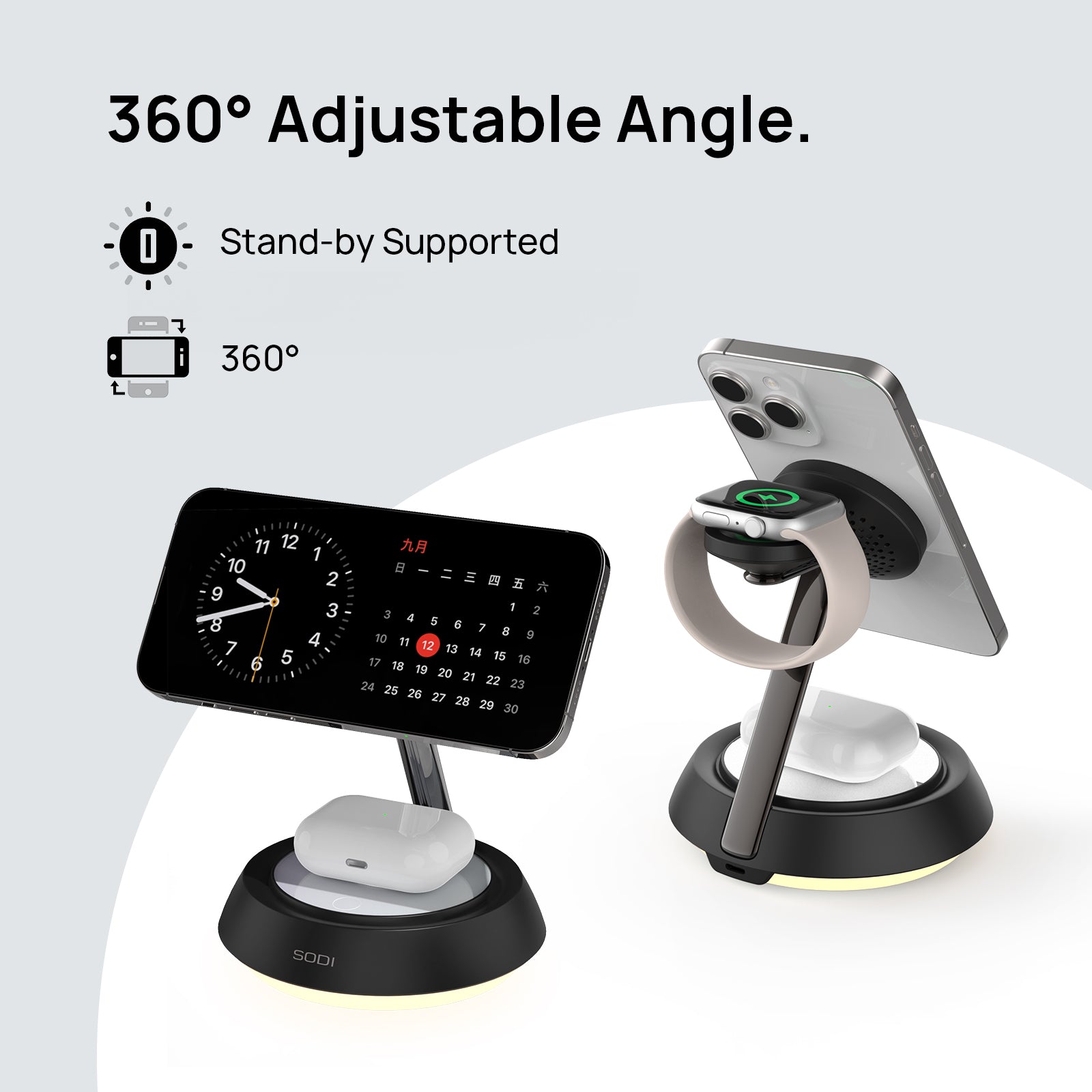 SODI T3 3-in-1 Magnetic 15W Wireless Charging Station for Apple Devices