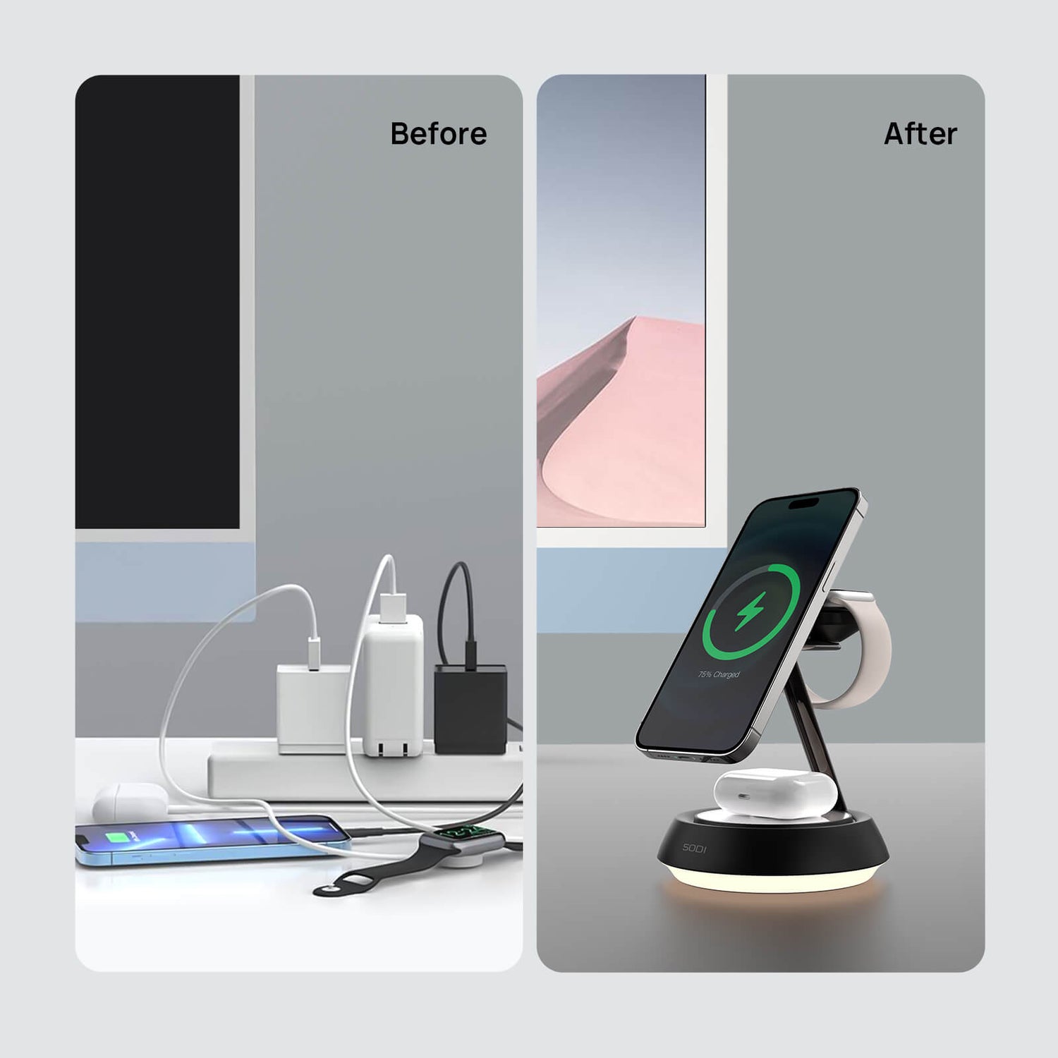 3-in-1 wireless charger​ saving space