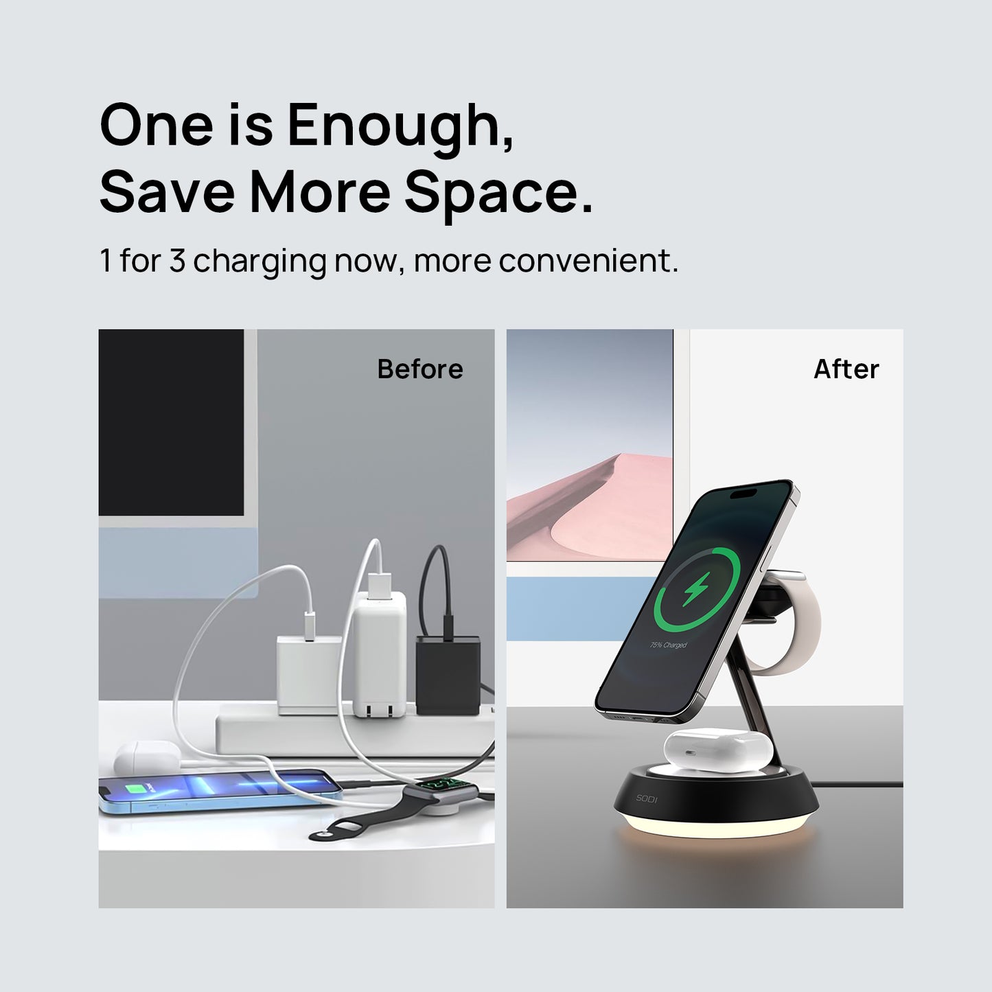 3-in-1 wireless charger​ space saving