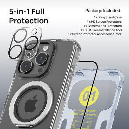 Custodia ad anello magnetico con protezione per lo schermo in bundle per iPhone 16 Pro / Pro Max