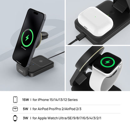 SODI 3-in-1 Magnetic Charger with 15W Qi2 Wireless Charging