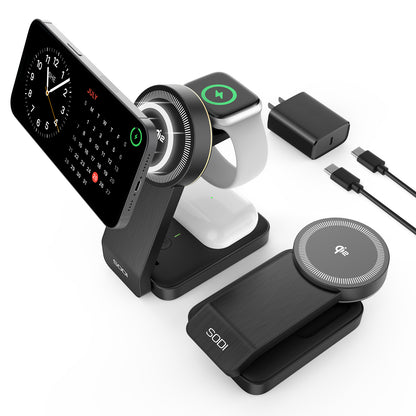 SODI 3-in-1 Magnetic Charger with 15W Qi2 Wireless Charging