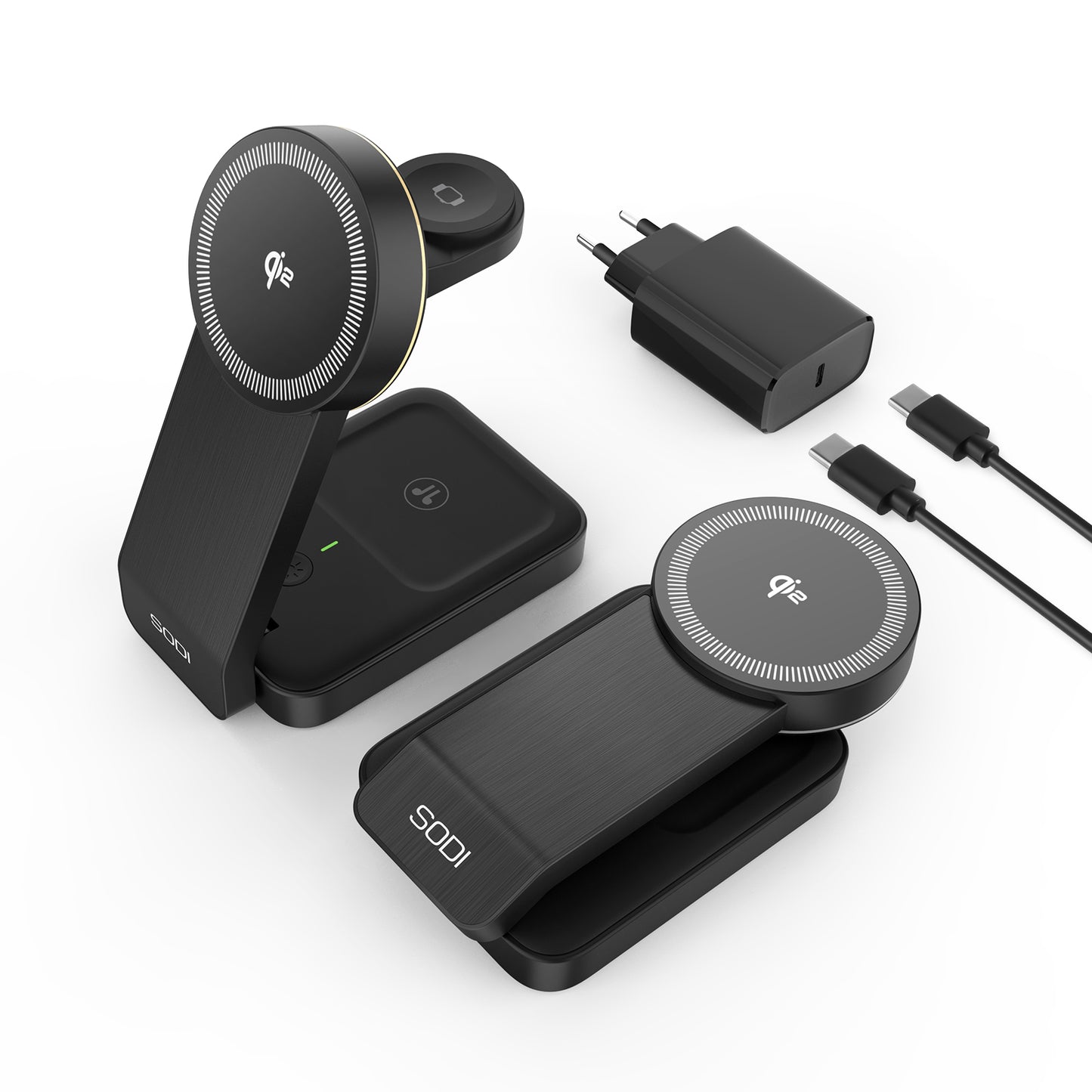 SODI 3-in-1 Magnetic Charger with 15W Qi2 Wireless Charging