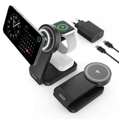 SODI 3-in-1 Magnetic Charger with 15W Qi2 Wireless Charging