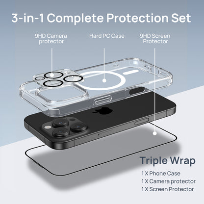 Phone Case with Screen and Camera Lens Protector Bundle for iPhone 16 Pro / Pro Max