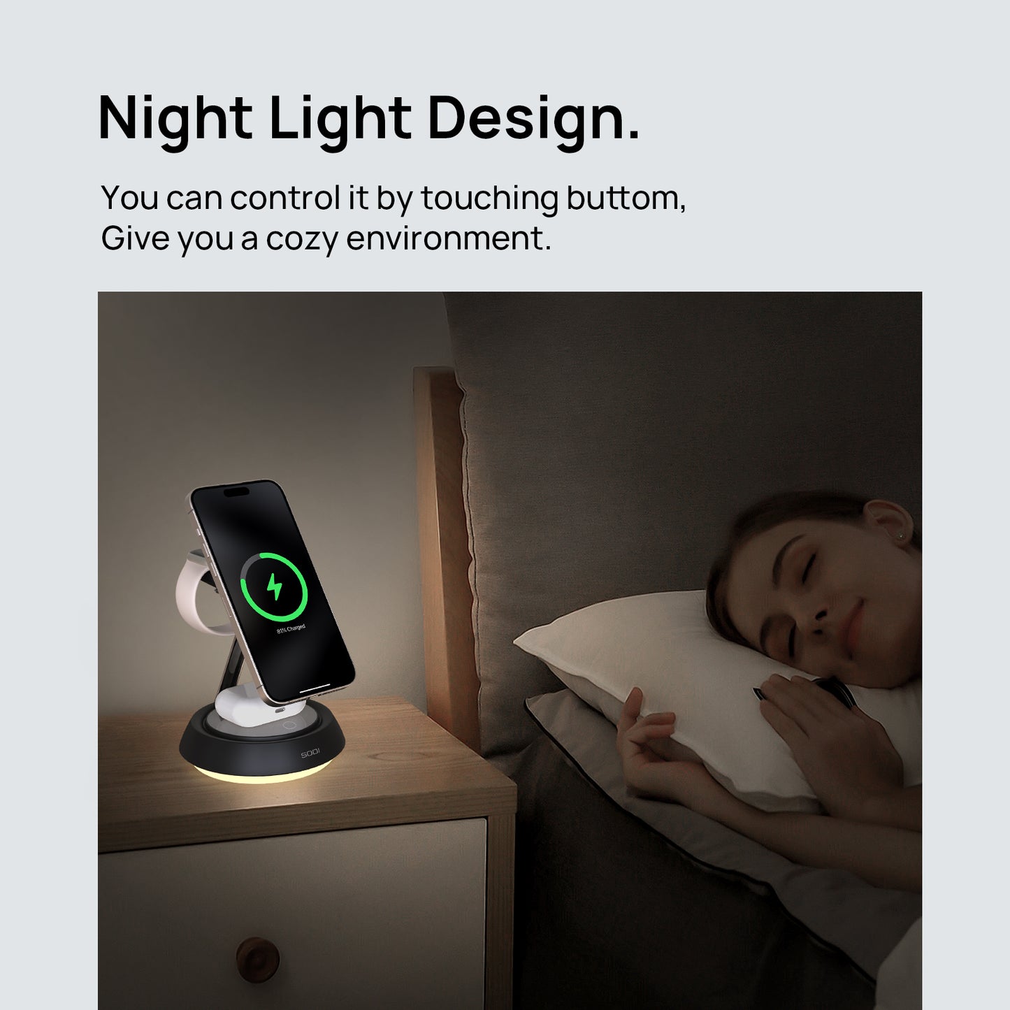 magnetic wireless charger with night light design